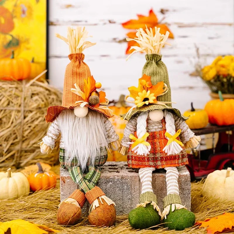 Thanksgiving Decorations Maple Leaf Hanging Boys And Girls Hanging Straw Scarecrow Toys Scarecrow Decorative Gnome Plush Toys