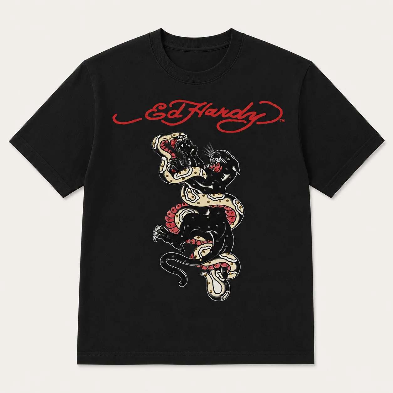 Y2K Harajuku Streetwear Rundhals-T-Shirt mit Panther-Schlangen-Kampf-Print aus atmungsaktiver Baumwolle, modisches Oberteil für Männer und Frauen – Detail 3