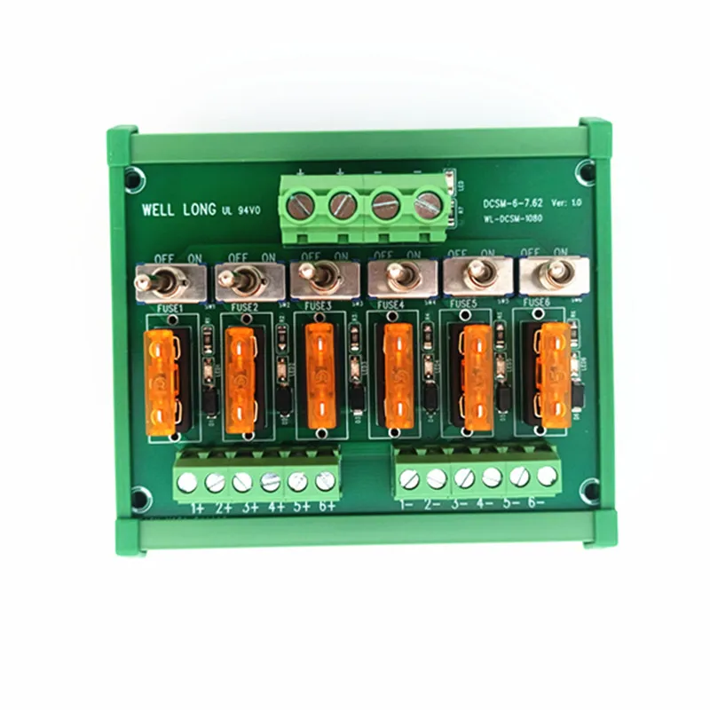 DIN Rail Mounted 6 Position Switch Fuse Distribution Board Fuse module AC/DC 5-32V