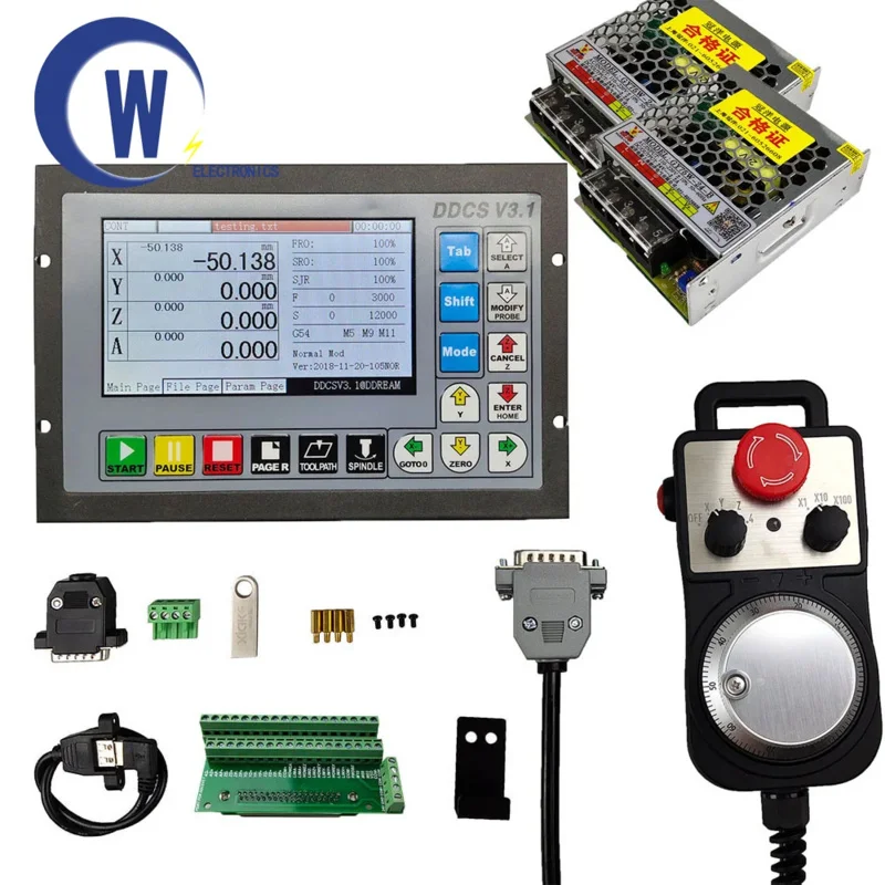 Offline CNC controller kit DDCSV3.1, 3-axis 4-axis, 500KHz, G code, 4-axis emergency stop, MPG electronic handwheel 75W 24V DC