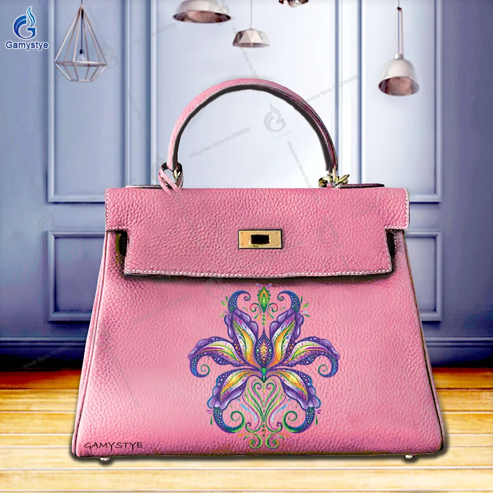 

Printed Customize Art Bags Hand-drawn artistic floral pattern Top Layer Cowhide Leather Original Brand Women Bag Shopping Bag Ha