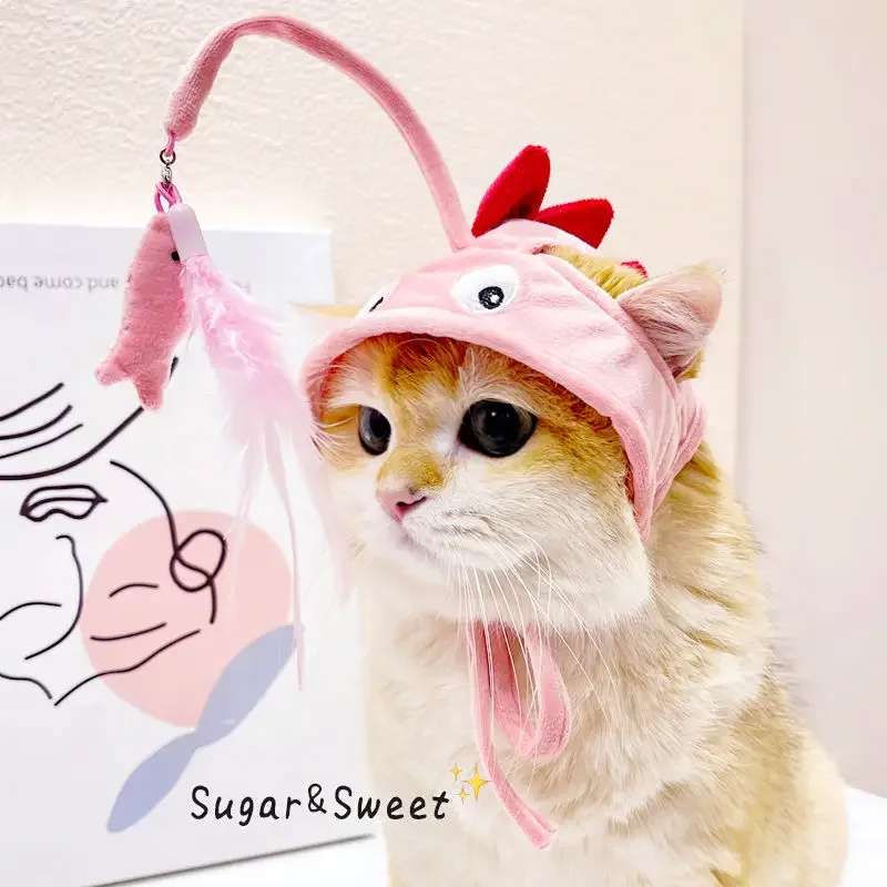 

Cat Teasing Hat, Headband Style, Cat Teasing Stick, Cat Headgear Hat, Pet Dog Feather, Self Fun Toy
