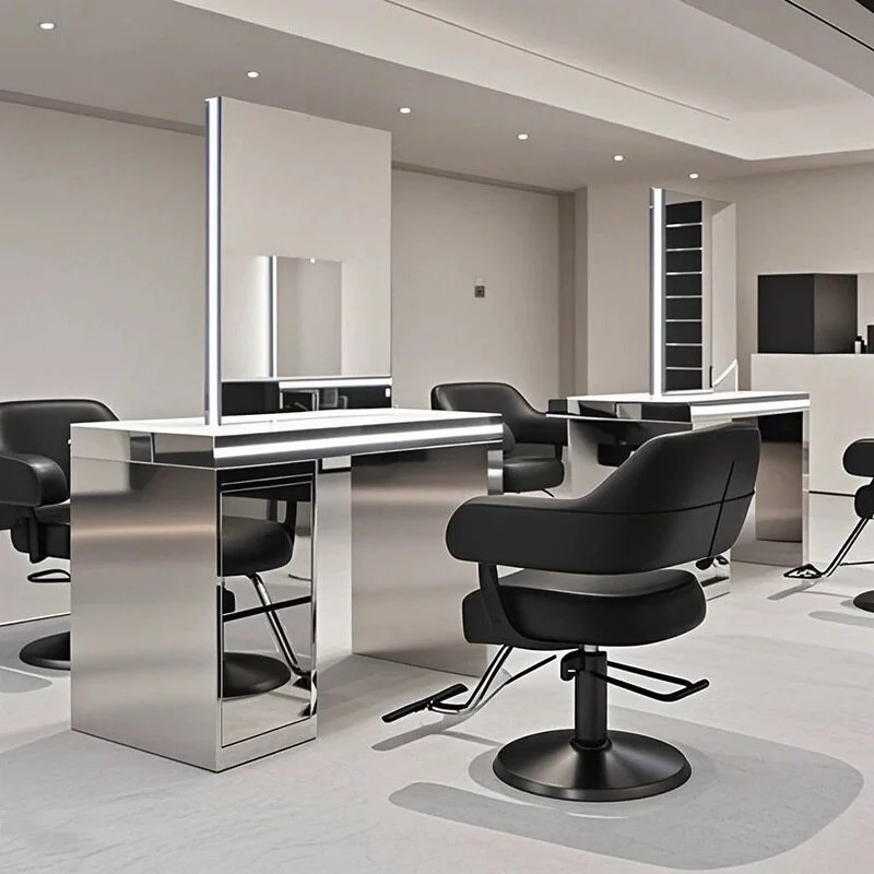 New Model High-End Stylish Double-Sided Four-Sided Leather Hair Salon Mirror Table For Perm Dyeing And Haircut