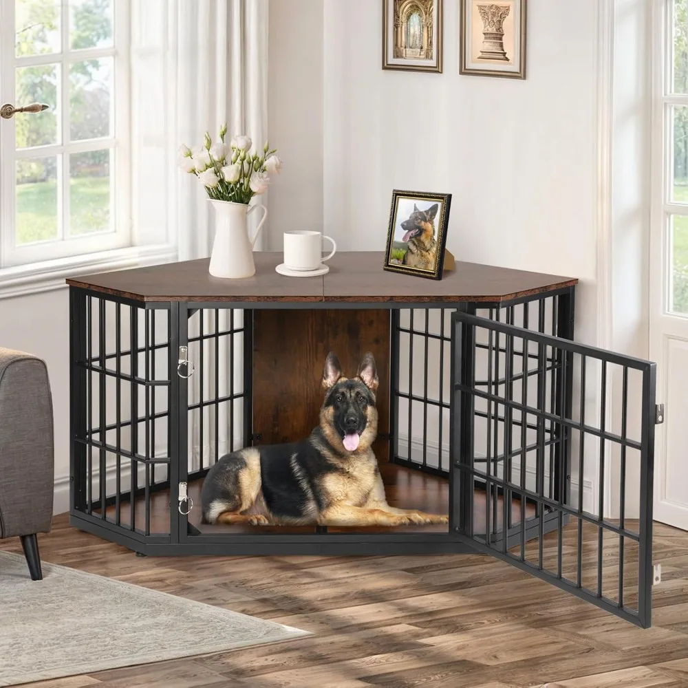 

52 Inch Dog Crate Furniture Corner, Wooden Dog Kennel Furniture, End Table Dog Crate for Large Dogs, Indoor Pet Crates Corner S
