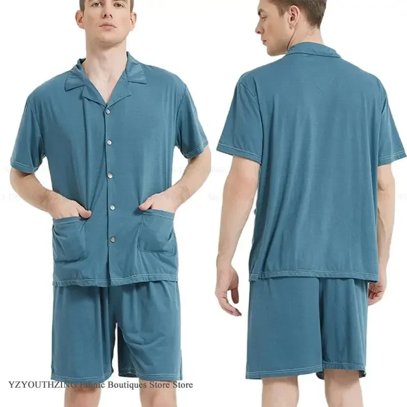 مشروط قصيرة الأكمام السراويل منامة دعوى الربيع الصيف جديد الرجال منامة مجموعة ملابس المنزل حجم كبير ملابس نوم فضفاضة المتسكعون #2