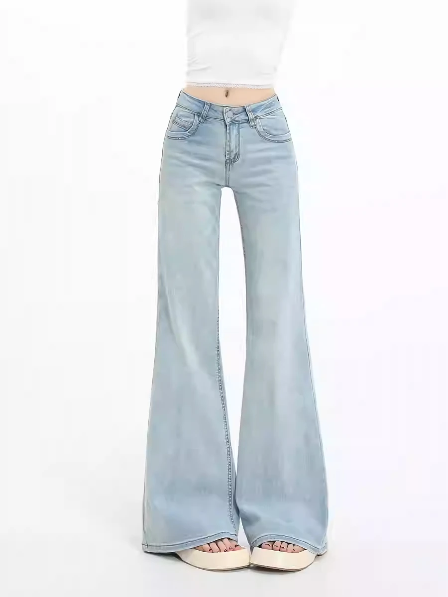 

Женские джинсовые длинные брюки с низкой посадкой в американском стиле ретро с низкой посадкой High Street Flare Denim Pants 2000-х Y2k Stacked Bell Bottom Bootcut