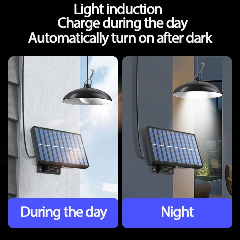 Solar Pendant Light Outdoor Waterproof LED Lamp Double-head Chandelier Decorations with Remote Control for Indoor Shed Barn Room