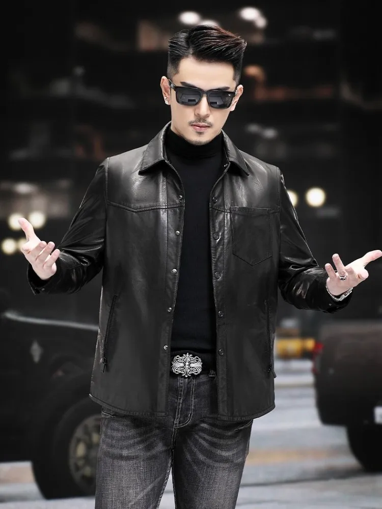 High Quality Natural Sheepskin Motorcycle Jacket Men Single Breasted Slim Fit Spring Autumn Punk Lapel Mens Genuine Leather Coat