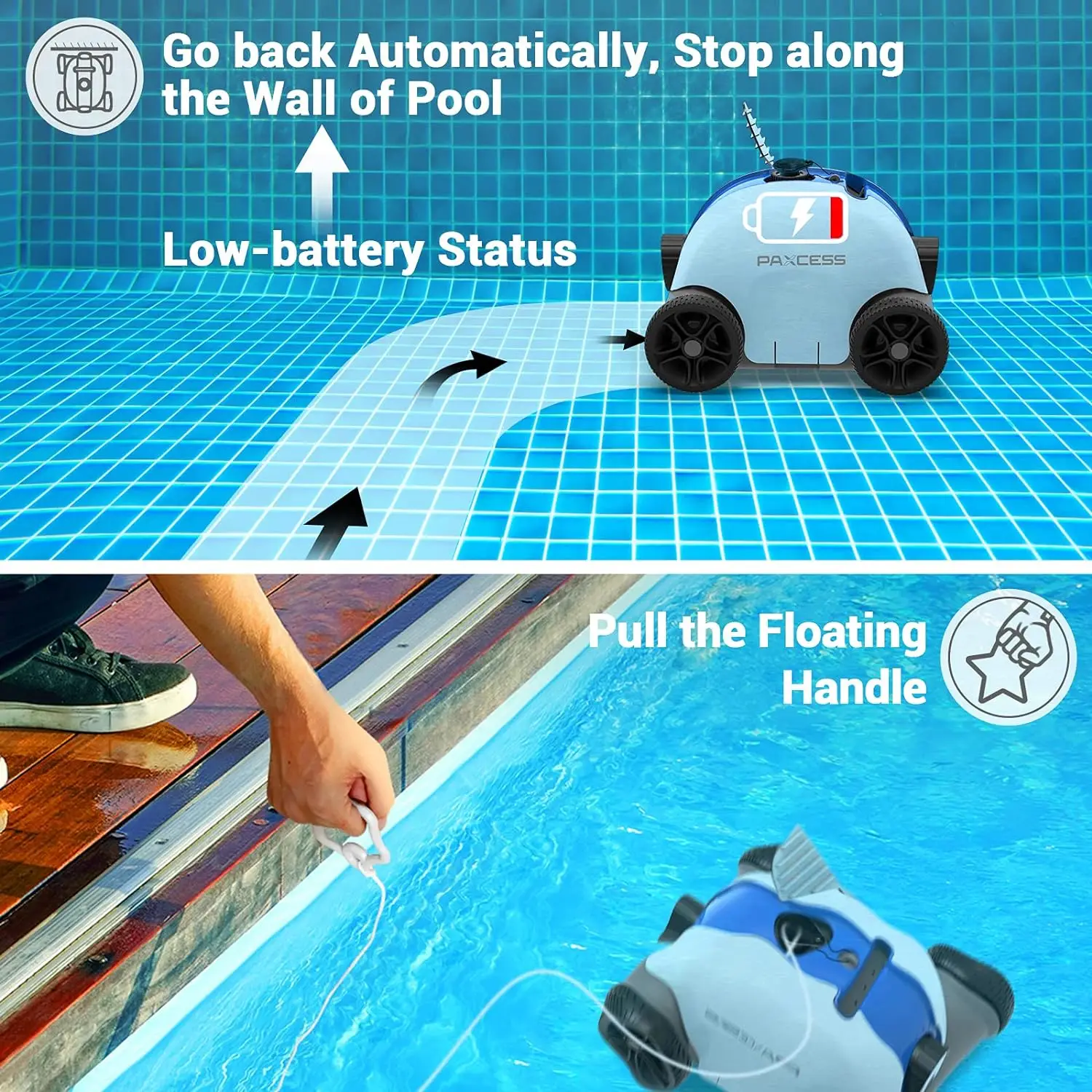 Limpiador robótico de piscina, limpieza potente con motores de accionamiento Dual, resistente al agua IPX8 para piscinas sobre el suelo