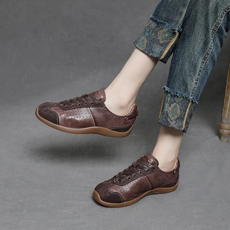 

Women's First Layer Cowhide Soft Sole Retro Flat Shoes Summer New Breathable Versatile Casual Sports Ballet Training Sneakers