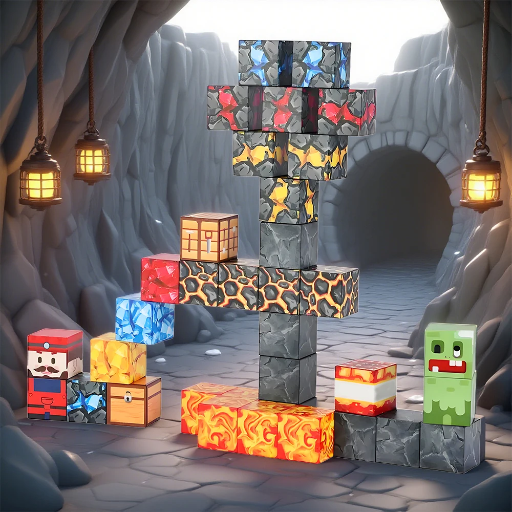 マグネットブロック マグネットボックス付き-35個 マグネットキューブ、磁気タイル 子供用キューブ組み立て 旅行ゲームおもちゃ、ロードトリップ感覚玩具