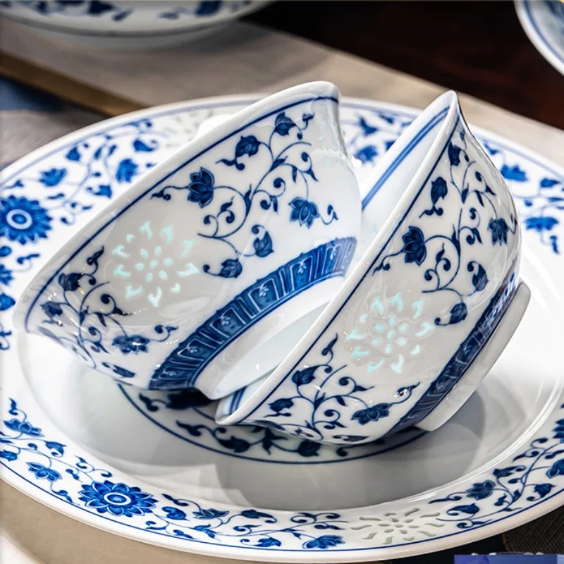 

Premium Blue and White Porcelain Bowls and Plates Set - Perfect for Housewarming or Wedding Gift Tableware Set