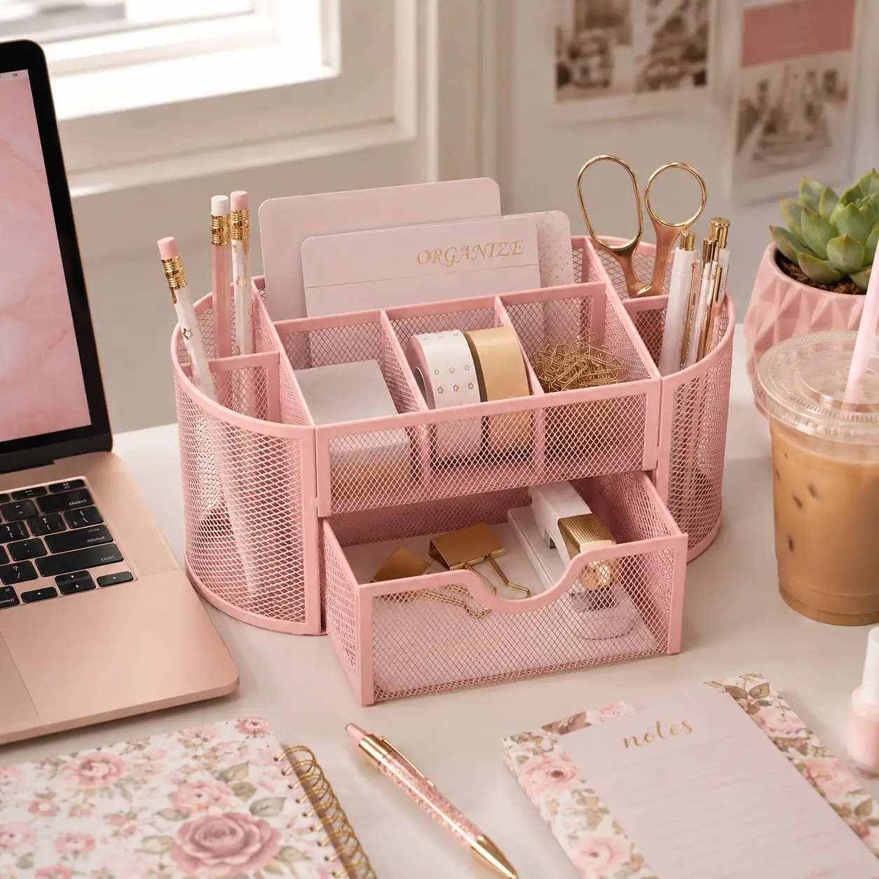 1pc Mesh Multi-Compartment Desk Organizer, Drawer Storage, Office Stationery Gift, Premium Desk Accessory, Chic Love, Father Day Halloween Gift SH260608091305573760466