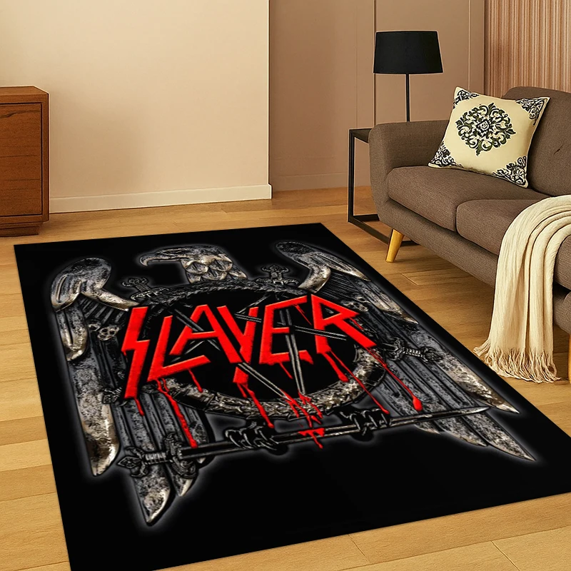 3D Slayer Heavy Metal Rcck Band Sign Carpet Rug for Bedroom Living Room Sofa Doormat Home Decor,Kid Game Area Rug Non-slip