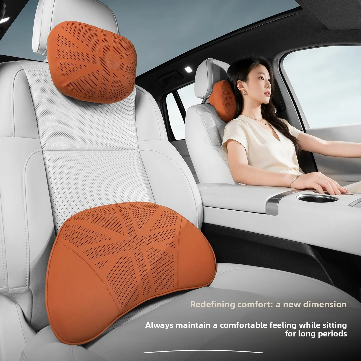 Leather Car Neck Pillow Waist Pillow Universal Car Seat Pillow Set Auto Accessories Interior Car Headrest and Lumbar Support Set