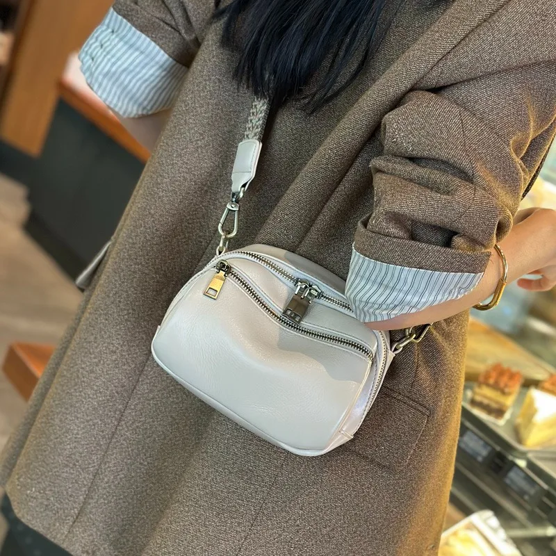 Vegetable Tanned Cowhide Small Handbag 2025 New Popular and Versatile Genuine Leather Women's Bag Ladies Shoulder Crossbody Bag