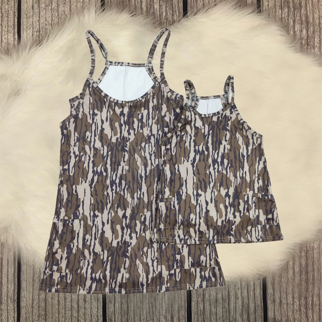 

Kids Adult Women Knee Length Straps Dress Baby Girl Shorts Yoga Summer Camo Clothes Active Pockets Breathable Clothing Wholesale