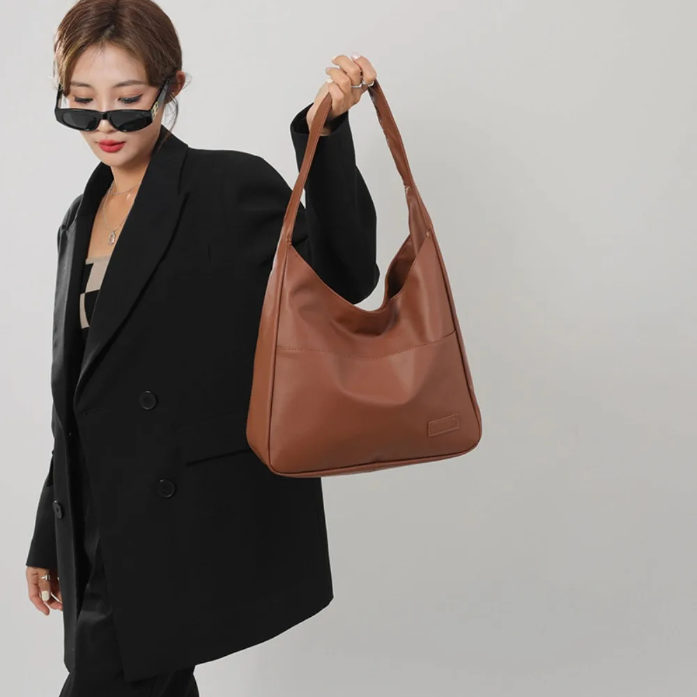 

Soft Solid Color PU Leather Tote Bag Ins Style Large Capacity Bucket Shoulder Bag Korean Casual Women Handbag Ladies/Girls