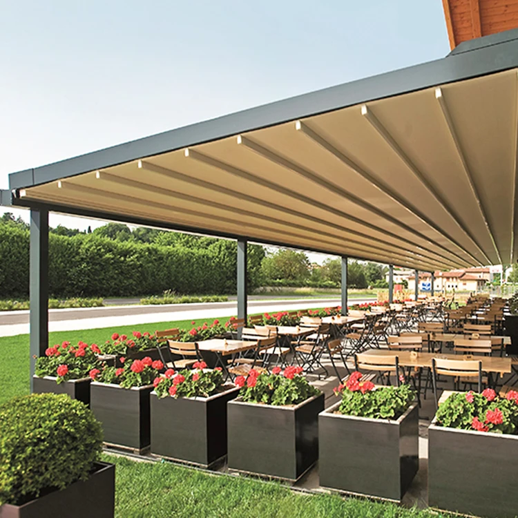 Café restaurante comercial à prova d'água guarda-sol tecido toldo retrátil automático