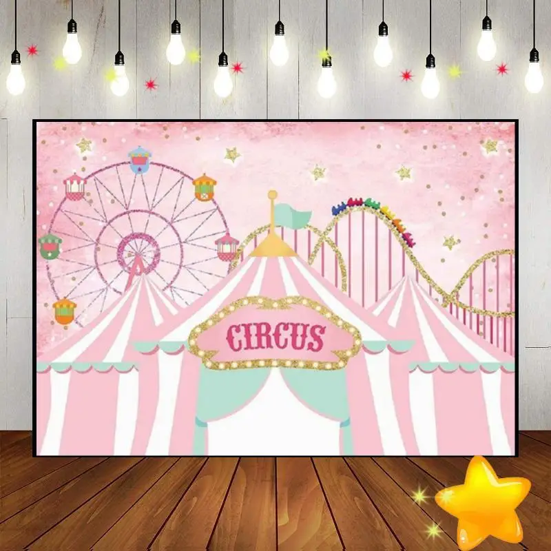 

Circus Birthday Theme Welcome To The Carnival Red Tent Colorful Balloon Background Baby Shower Party Photo Decoration Banner