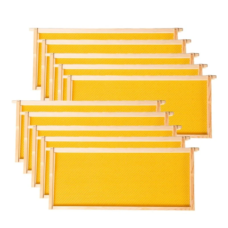 Deep Brood Beehive Frames with Wax Foundation,10 Pack Honey Bee Frames with 100% Beeswax Coated Food Grade Foundation