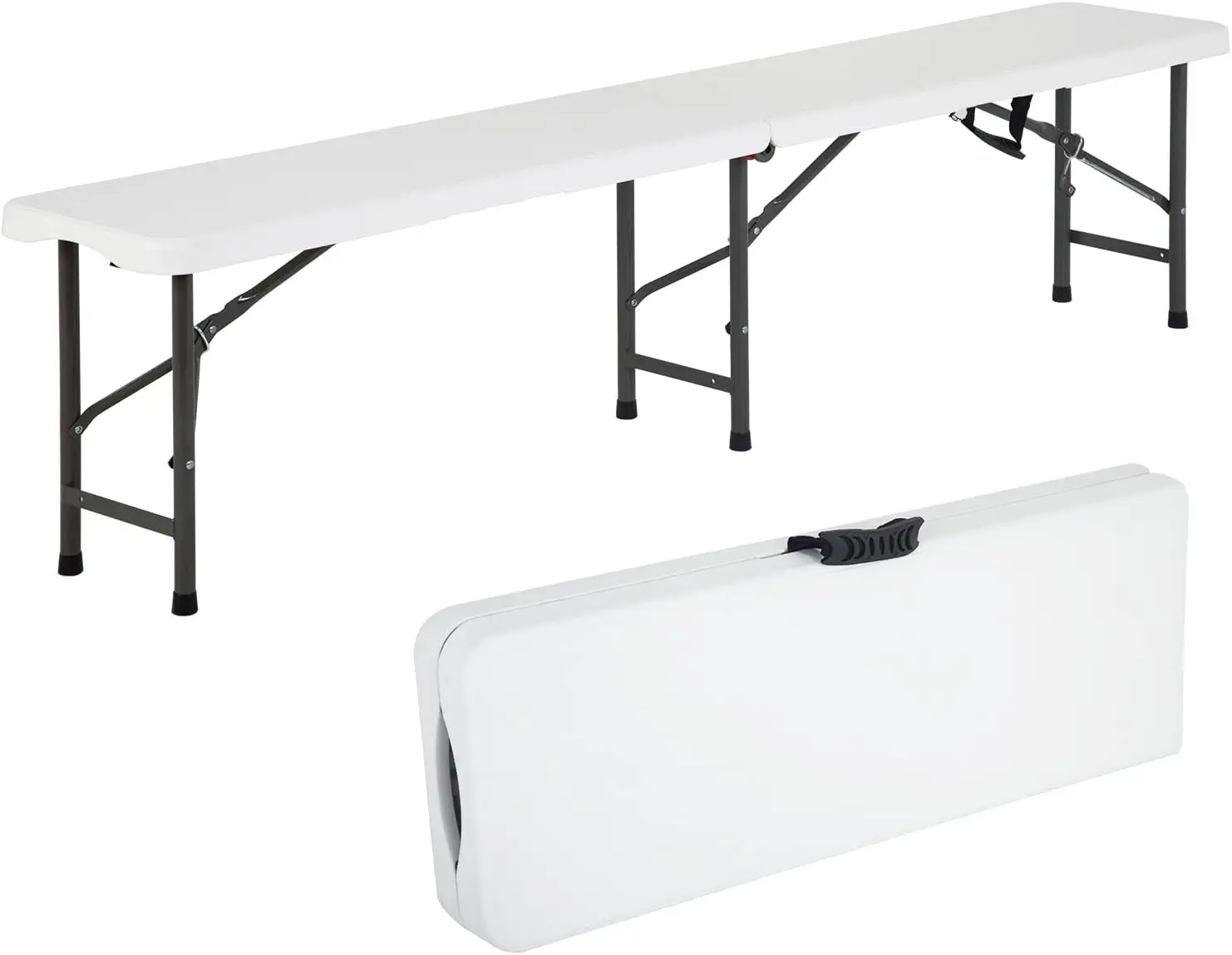 

6FT Plastic Folding Bench Outdoor Portable Bench with Carrying Handle for Picnic Camping Dining Party, White