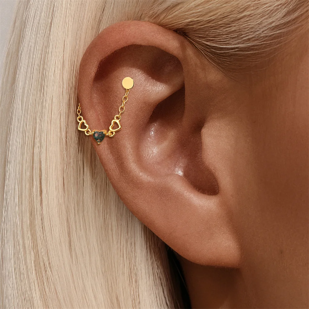 CANNER 1개 S925 실버 그린 모스 천연 수생 식물 마노 다이아몬드 모양 팔각형 스타 체인 피어싱 뼈 네일