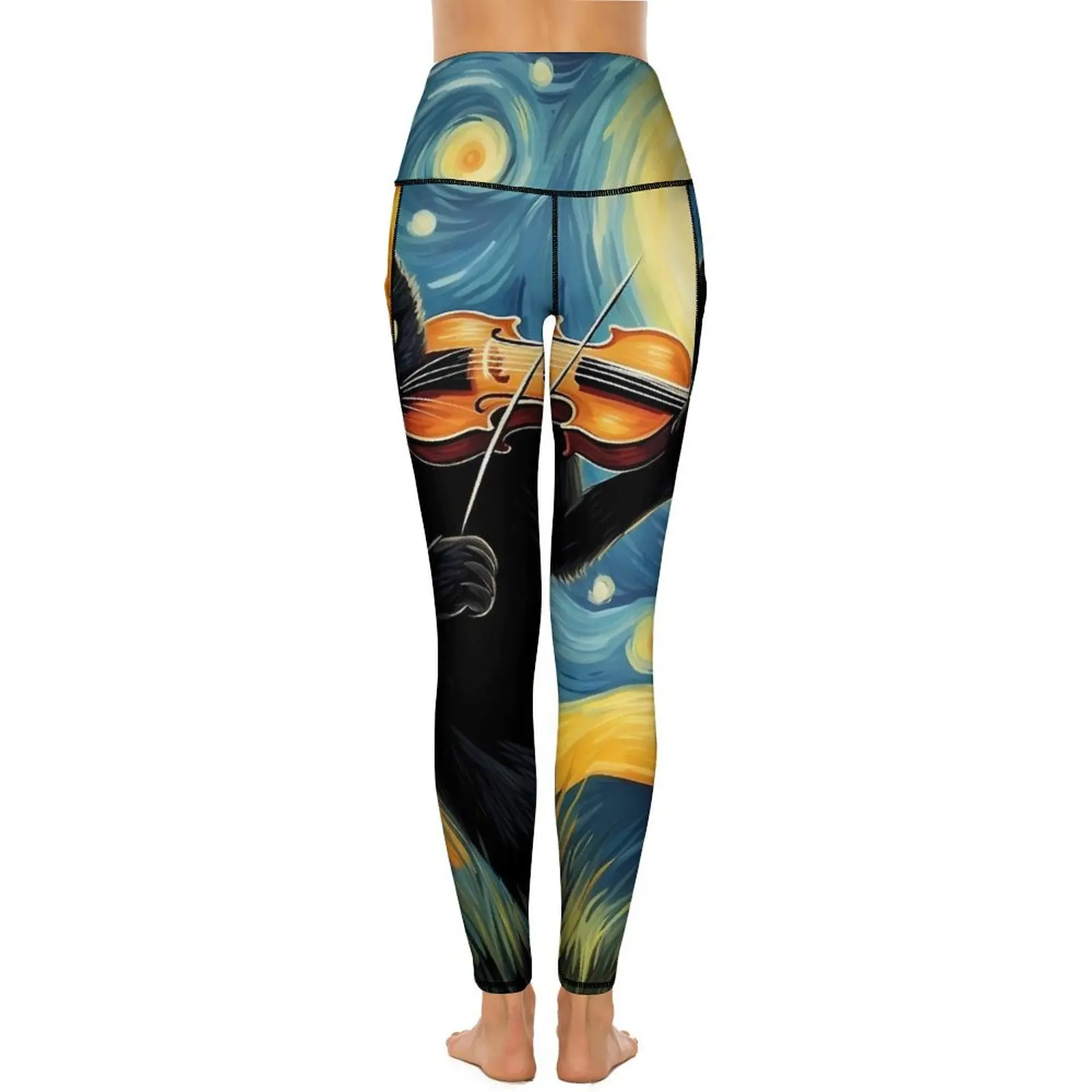 Van Gogh, pantalones de Yoga de noche estrellada, mallas sexis de gato negro jugando violín, mallas deportivas Push Up, mallas deportivas elásticas para mujer