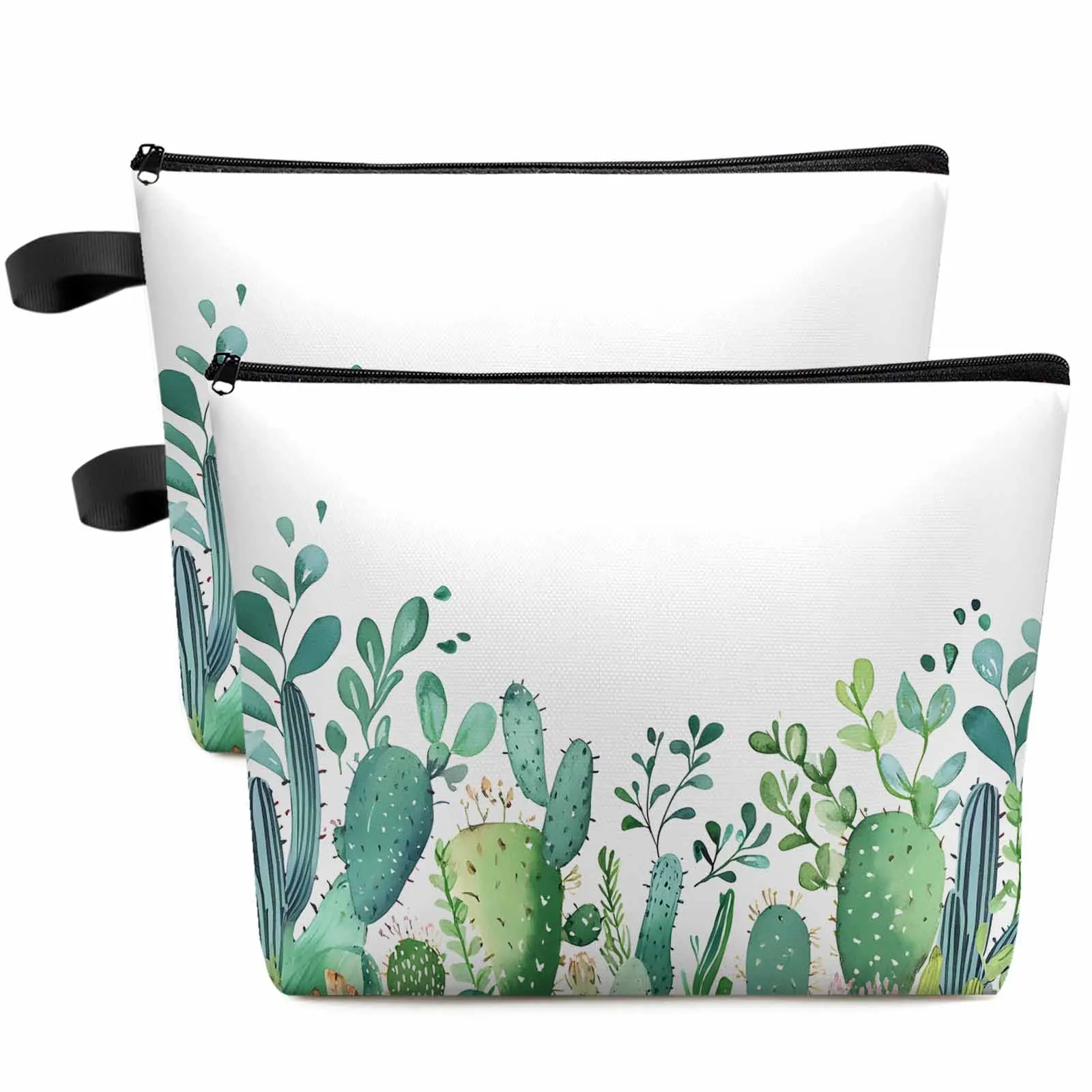 

Watercolor Green Cactus Large Capacity Travel Cosmetic Bag Portable Makeup Storage Pouch Women Waterproof Pencil Case