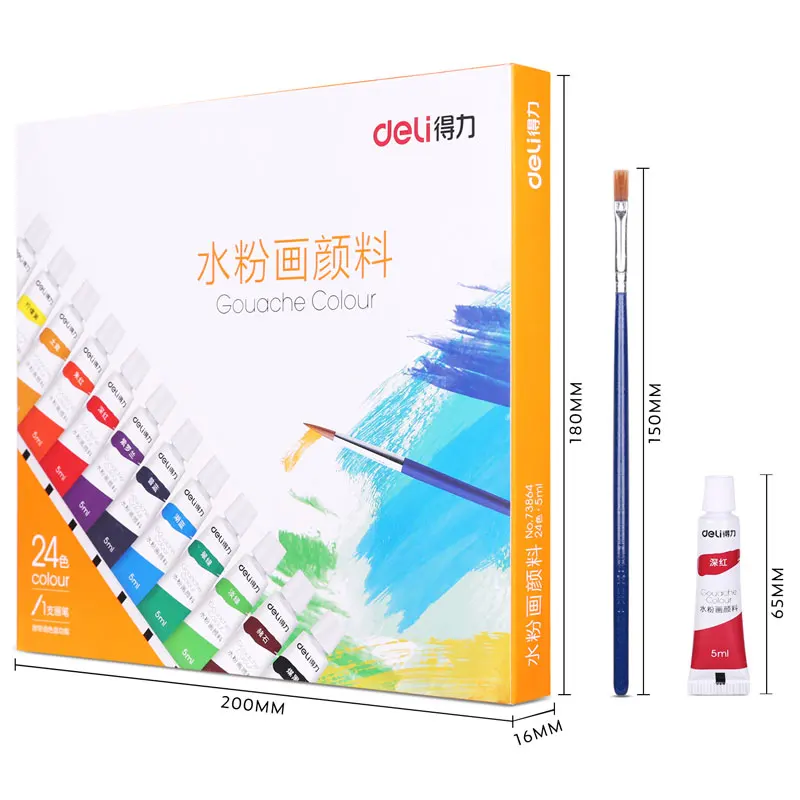 

Deli Watercolor Pigment Set Student Art Graffiti Painting 12/18/24 Colors Acrylic with Brush Palette for Office Learning