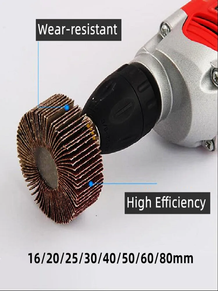 Roue à lamelles de ponçage, grain 16-80mm 60/80/120/240, accessoires de polissage, disque abrasif, tige de 6mm pour outil rotatif Dremel, 1 pièce
