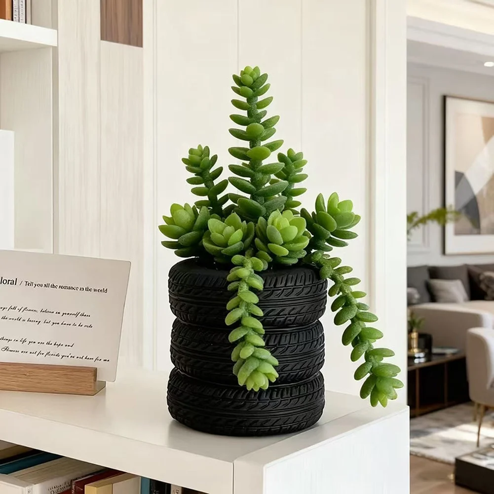 For Small Plants Desk Plant Accessory Tire Flower Pot 0.07kg Lightweight Plant Pot Decor Tire-shaped Design Compact Design