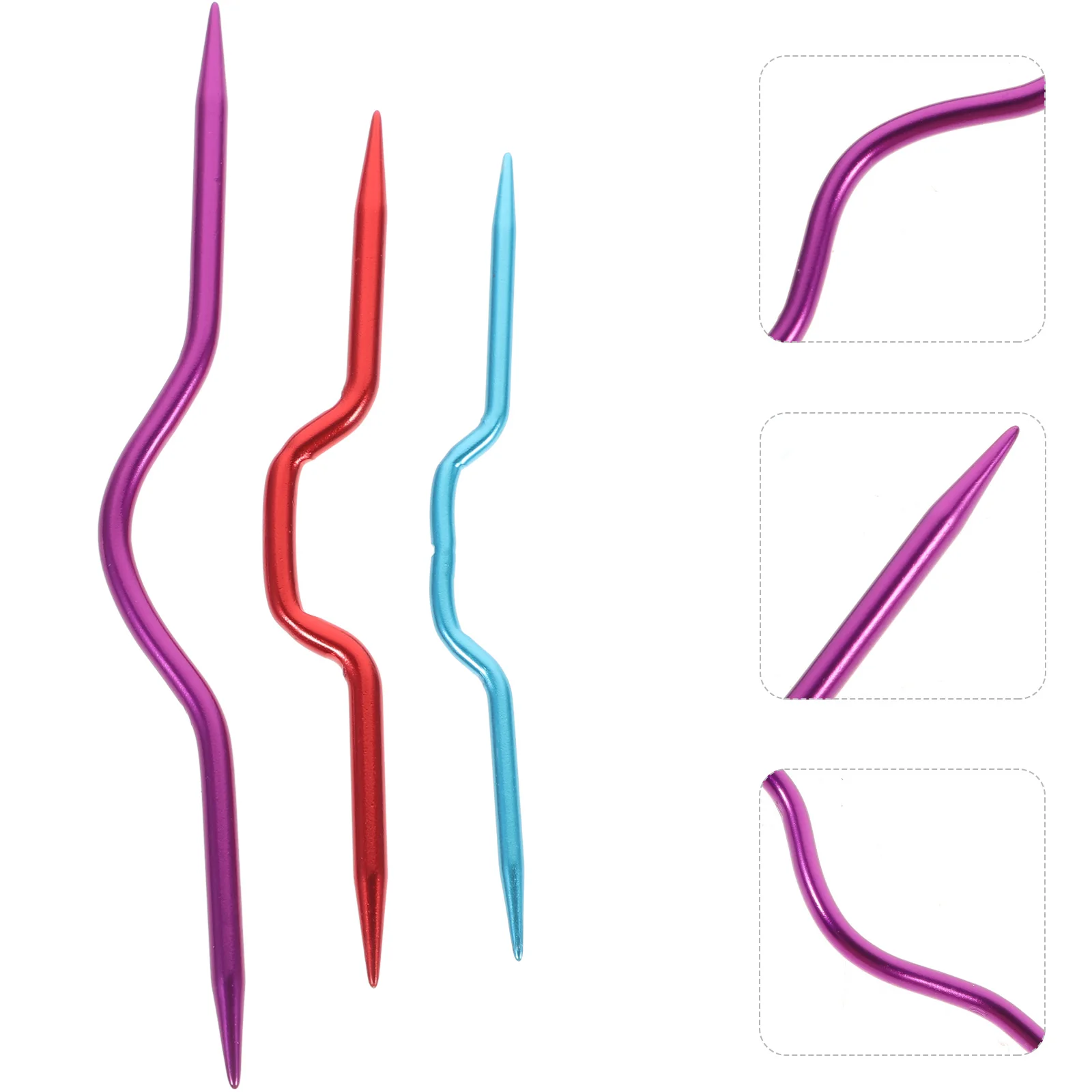 

Cable Stitch Holders 3PCS Knitting Needles Set Curved Crooked Tools for Yarn Weaving Crochet Smooth Crafting Hook