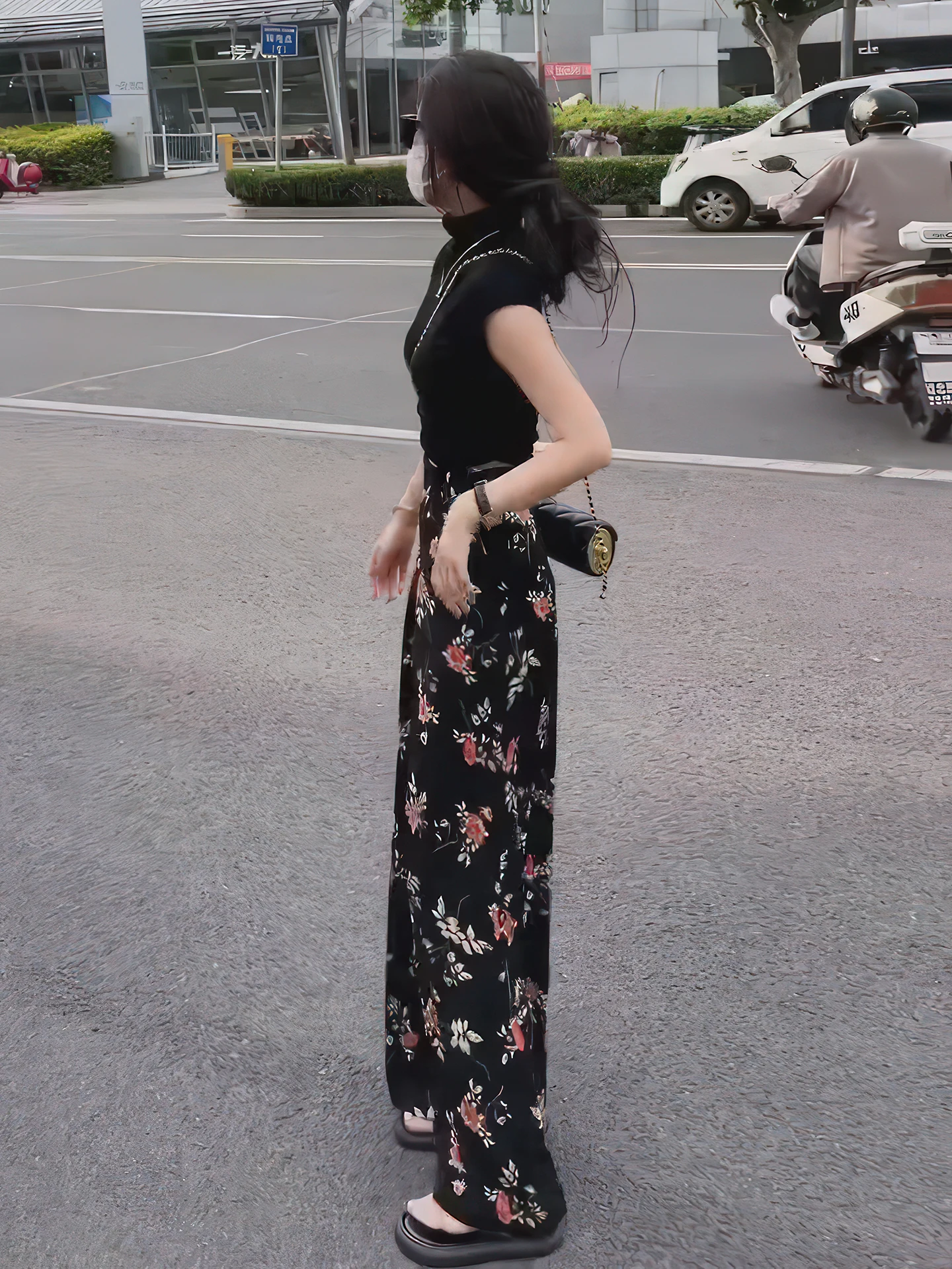 Calças Largas Florais Estilo Coreano para Mulheres Verão 2025 Novas ulares de Cintura Alta inando até o Chão