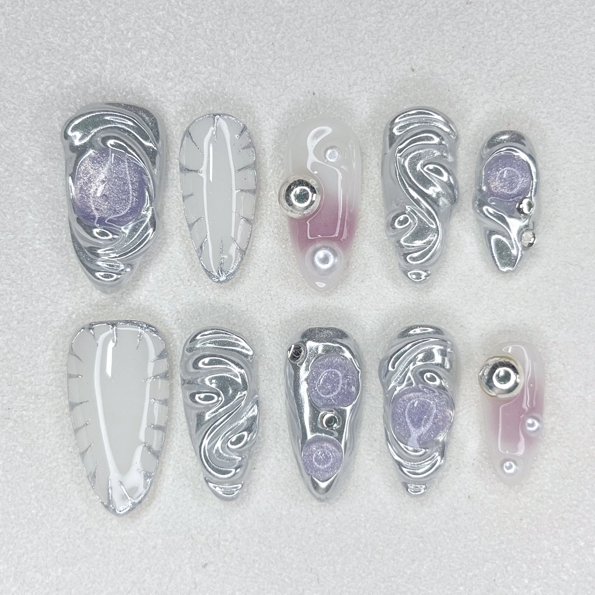 

New Fake Nail Liquid Metal Series Handmade Gradual Change Series Dark Female Nail Decoration