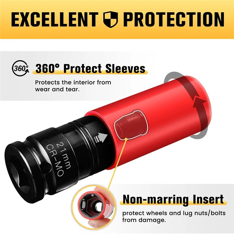 

A38Q-1/2" Drive Wheel Protector Impact Socket 21Mm Lug Nut Socket Color-Coded Protective Socket