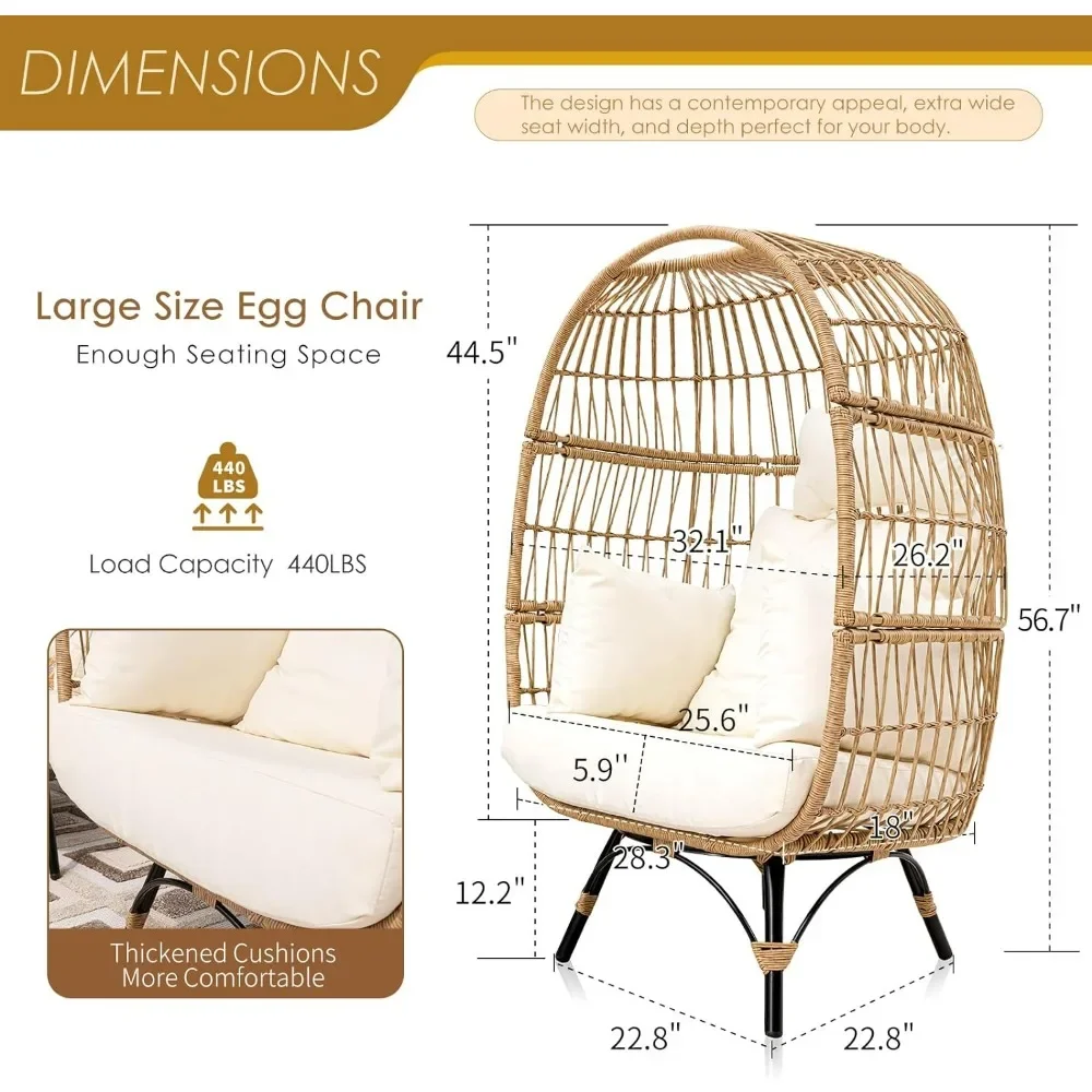 Patio Stationary Egg Chair With Thicken Cushions, Indoor Outdoor Large PE Rattan Egg Basket Chair,Beach Chairs