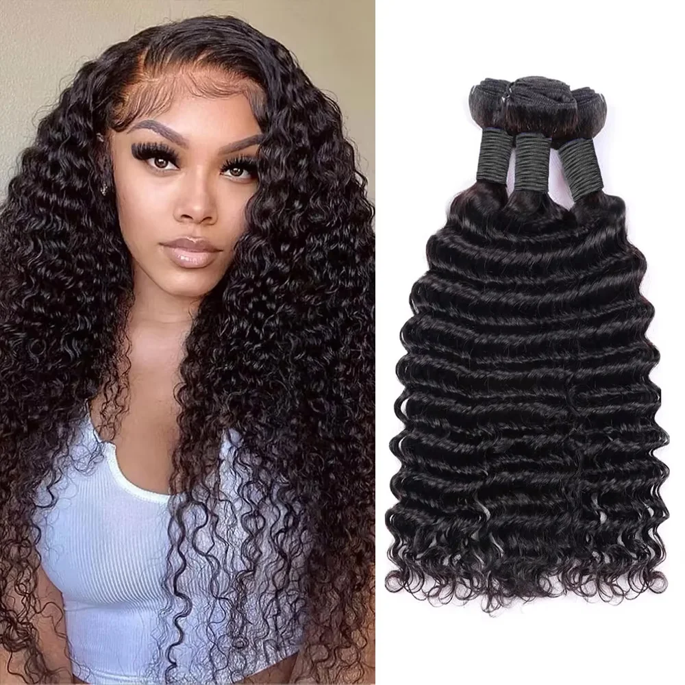 1/3/4 PCS Bundles 10-40 Inch Deep Wave Bundles Human Hair Extensions 100% Brazilian Human Hair Unprocessed Bundles For Women