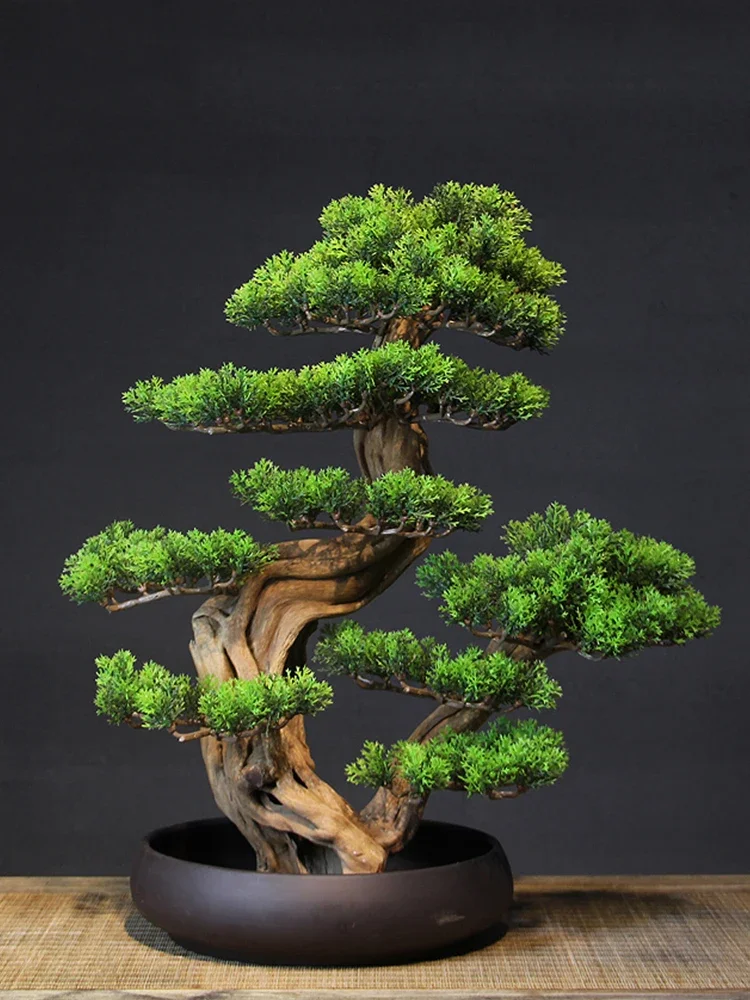 New Chinese simulation green plant welcome pine bonsai planting living room TV cabinet porch decoration hotel office decoration