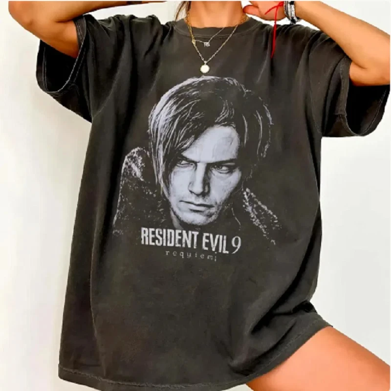 Leon Kennedy Vintage T-shirt, Resident Evil Requiem RE9 Fan Women's T-shirt, Suitable for All Seasons, Unisex T-shirt