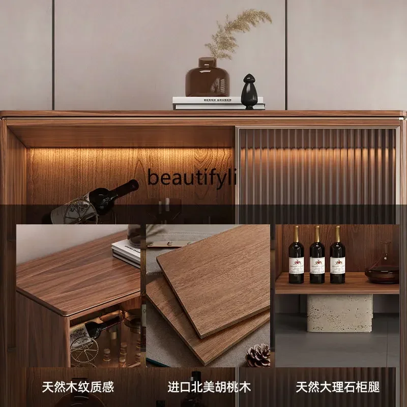 Walnut wine cabinet light luxury high-end dining side cabinet living room wall storage glass wine cabinet