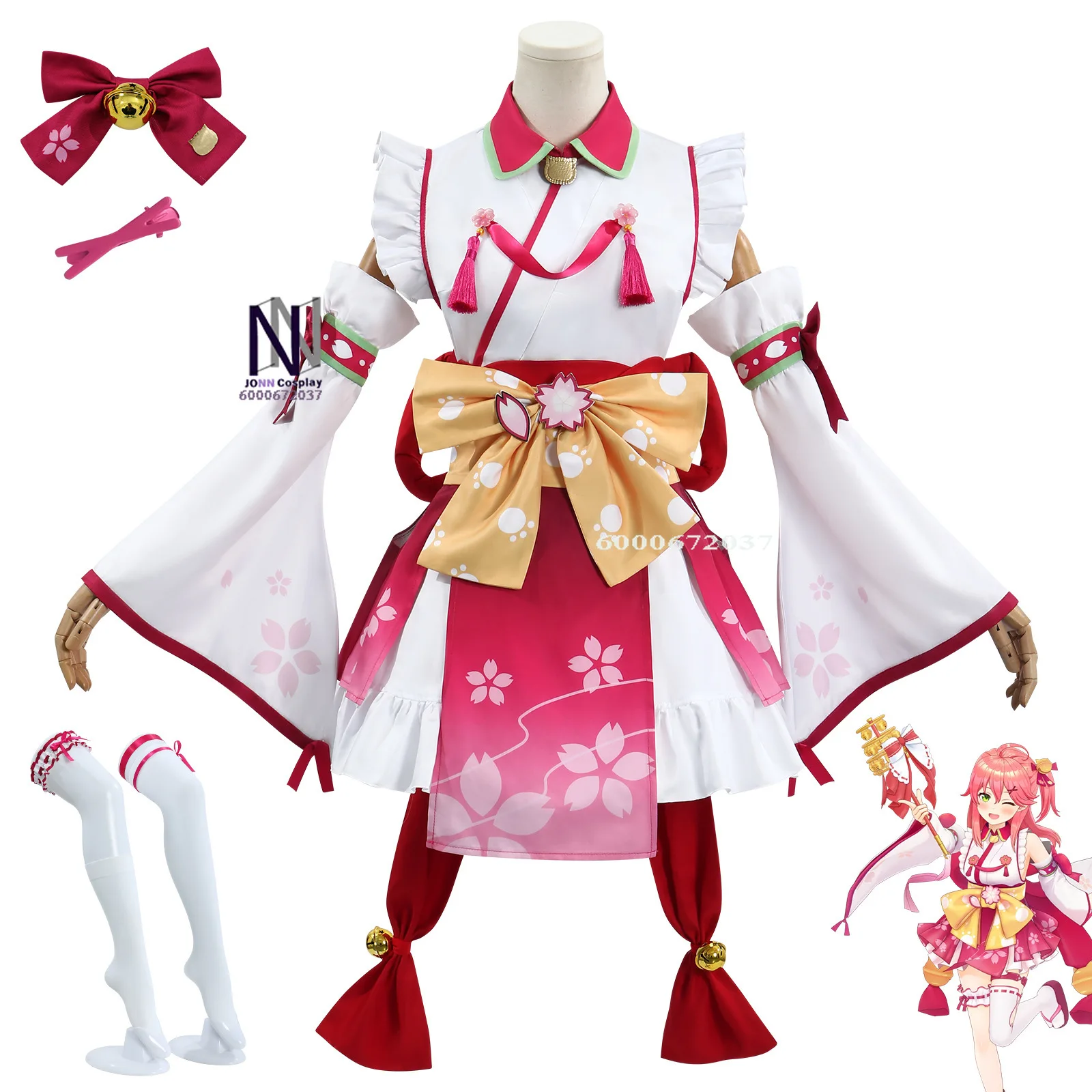 En stock Disfraz de cosplay de Sakura Miko - Vestido de sirvienta Kimono Haori Yukata Hololive VTuber Conjunto completo con peluca para Halloween y Navidad