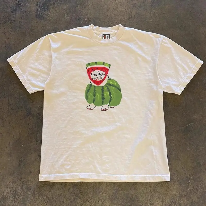 

American Niche Retro Cartoon Short-sleeved T-shirt for Men and Women's New Summer Casual Loose Pure Cotton Printing