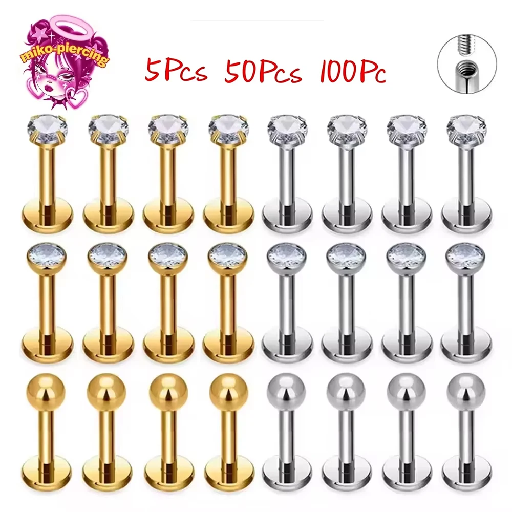 5/50/100 Pieces/Pack F136 Titanium Wholesale Piercing Body Labret Nose Stud Earring Tragus Helix Cartilage Conch Flatback Earlob
