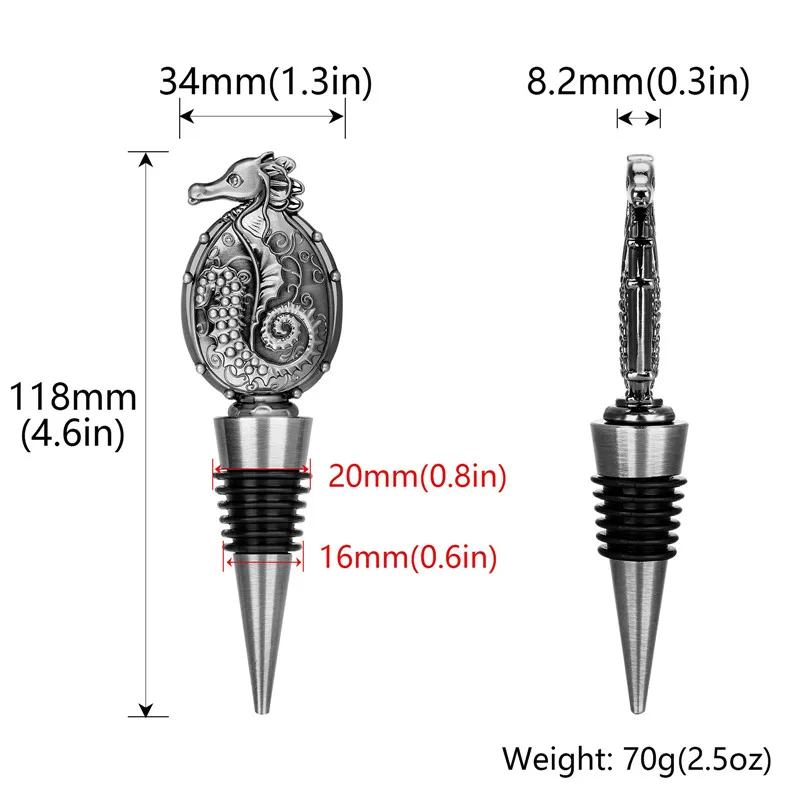 Tapón de vino con forma de caballito de mar único, accesorio de restaurante de Club de cocina, tapones de botella de Metal para fiesta de boda, Ahorrador de champán