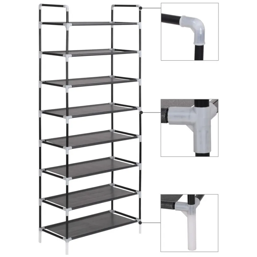 

Shoe Rack with 8 Shelves Metal and Nonwoven Fabric Black