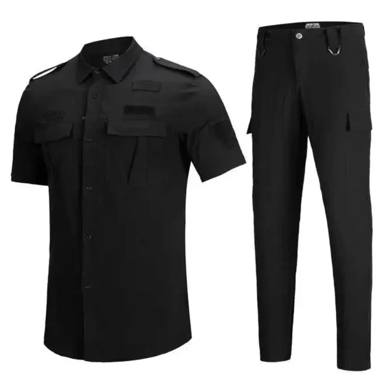 Quick Drying Workwear Suit Men Combat Elastic Tactical Training Set Multi Pocket Man Security Staff Uniform Cargo 2pcs Suits