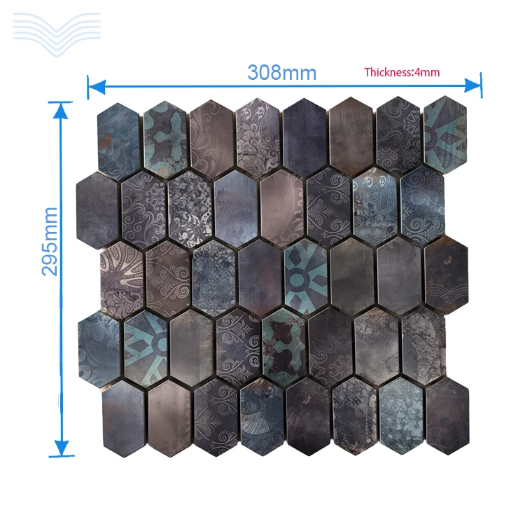 Vintage Mixed Long Hex Metal Mosaic Tile Waterproof Anti-Corrosion Wall Tile for Swimming Pool Bathroom Retro Background Wall