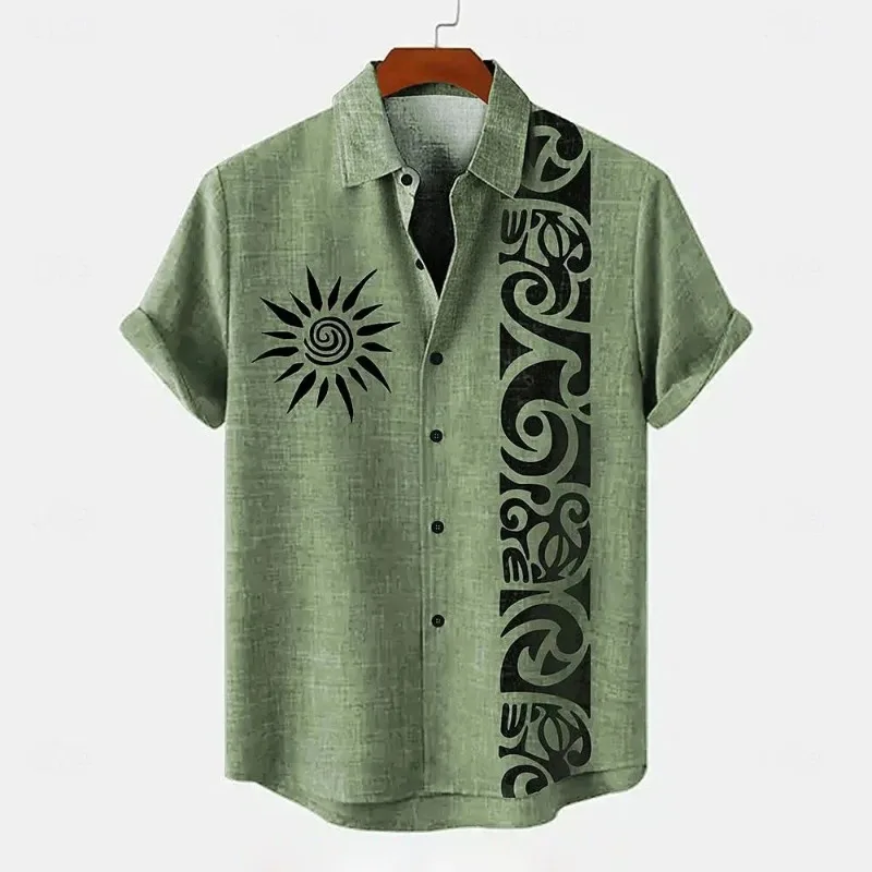 

Men's Short-sleeved Lapel Pocket Shirt High Quality Men's Linen Ethnic Style 3D Printed Shirt Hawaiian Casual Vacation