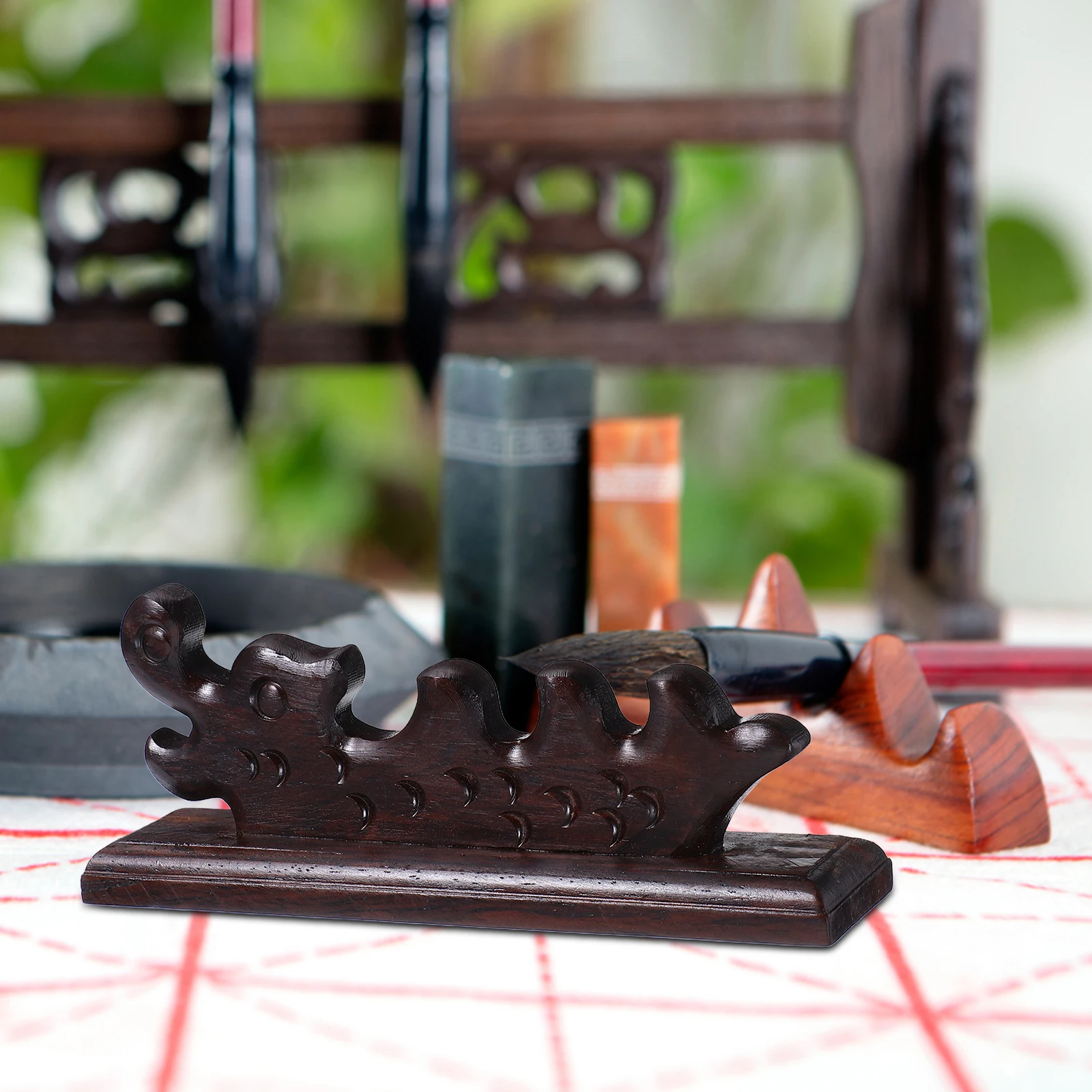

3 Pcs Retro Wooden Fish and Dragon Pen Holder Chinese Brushes Rest Bracket Painting Stand Decorative Calligraphy Writing